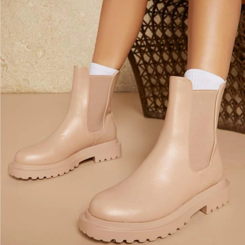 Round Toe Lug Sole Below Calf Booties